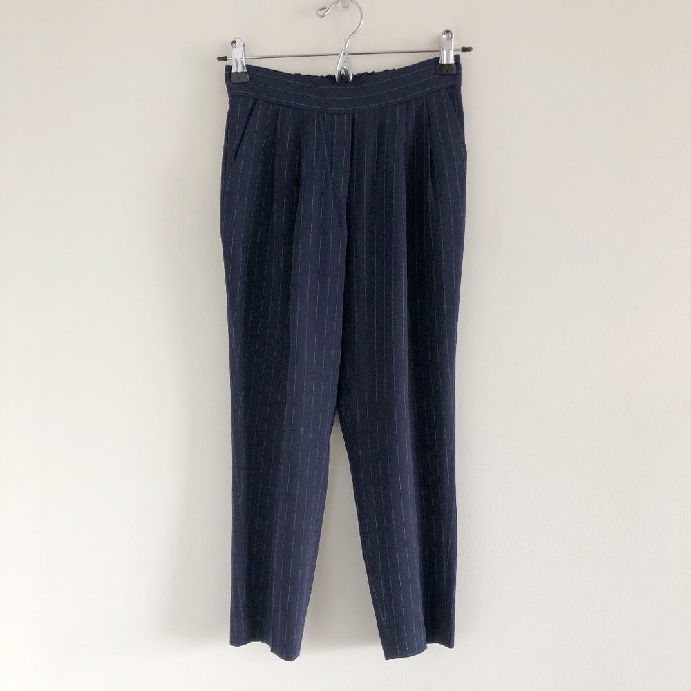 Aritzia Babaton Pinstripe Crop Trouser Pants 00 Blue Pull On Flowy